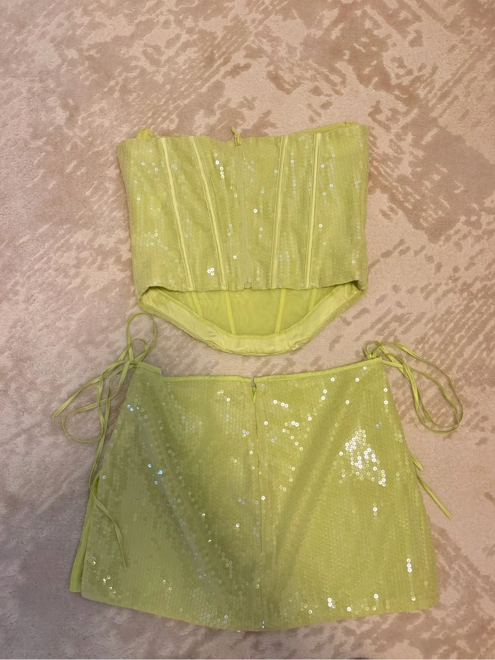Women's Lime Sequin Mini Skirt & Corset top - Picture 2 of 4